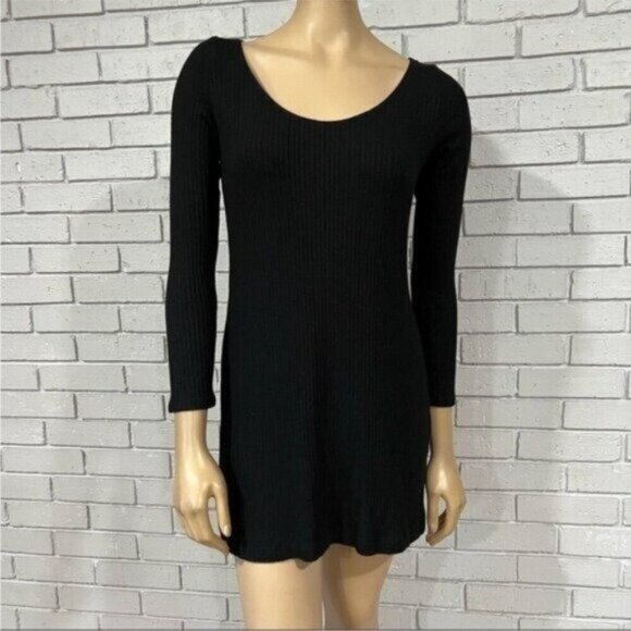 Reformation “Rosario” Black Midi Dress • Little Black Dress with Draped Gather